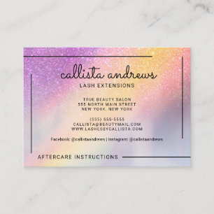 Rainbow Holographic Glitter Ombre Lashes Aftercare Business Card