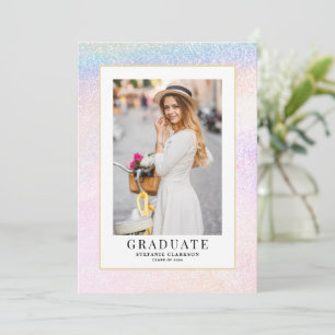 Rainbow Holographic Glitter Photo Graduation Announcement