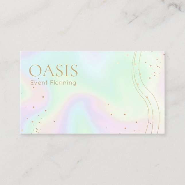 Rainbow Holographic  Gold Accents Business Card (Front)
