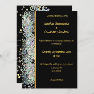 RAINBOW HOLOGRAPHIC SPOT BLACK GOLD WEDDING INVITATION