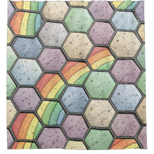 Rainbow Honeycomb Mosaic – Hexagonal Tile Shower Curtain