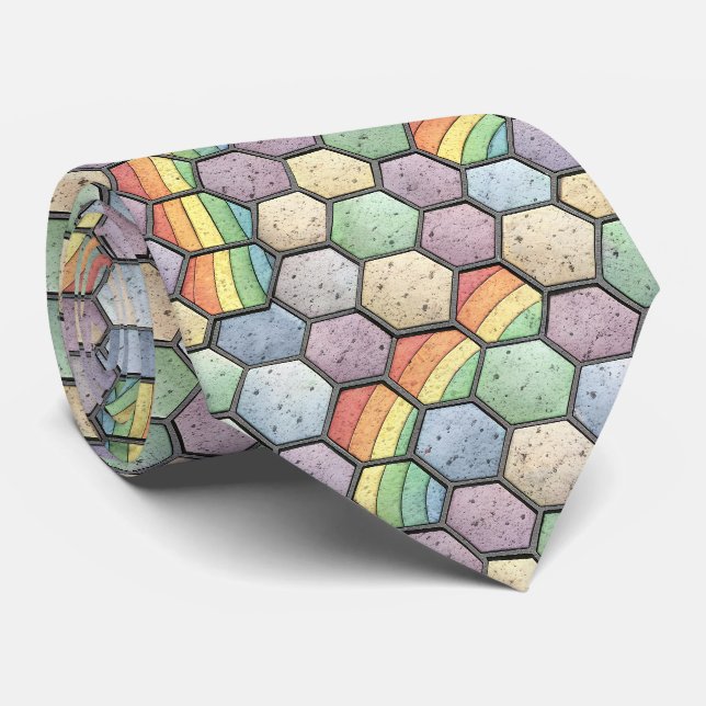Rainbow Honeycomb Mosaic – Hexagonal Tile Tie (Rolled)