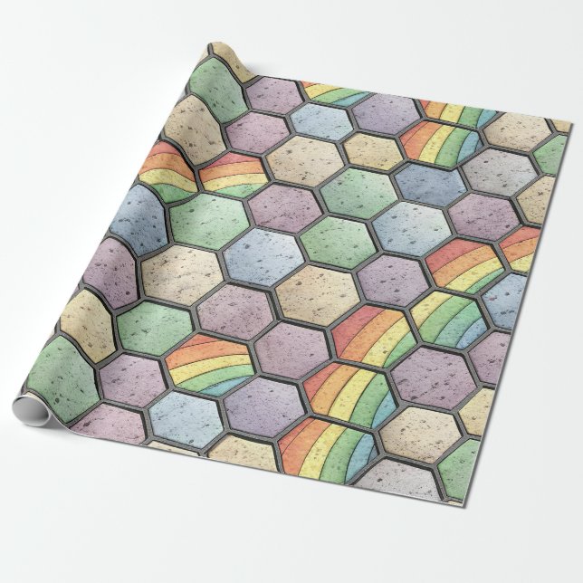 Rainbow Honeycomb Mosaic – Hexagonal Tile Wrapping Paper (Unrolled)
