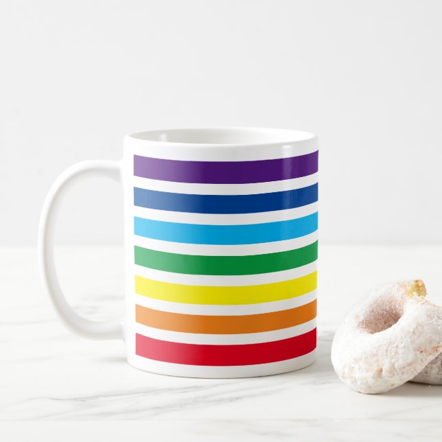 Rainbow Horizontal Stripes Coffee Mug (With Donut)