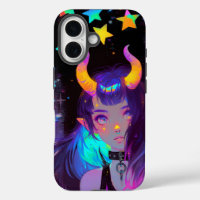 Rainbow-Horned Night Elf Under Neon Stars