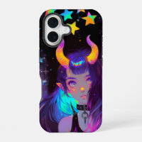 Rainbow-Horned Night Elf Under Neon Stars