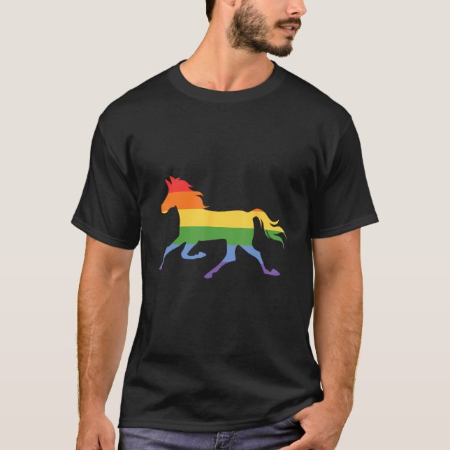 Rainbow horse Gay Pride LGBTQ Streetwear Rainbow H T-Shirt (Front)