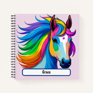 Rainbow Horse Notebook With Custom Nametag