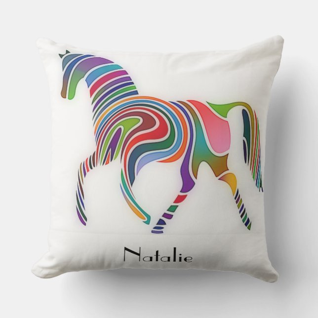 Rainbow horse  - your name outdoor cushion (Front)