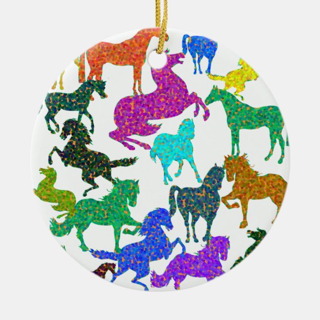 Rainbow Horses - "Dotty about Horses!" Ceramic Tree Decoration (Front)