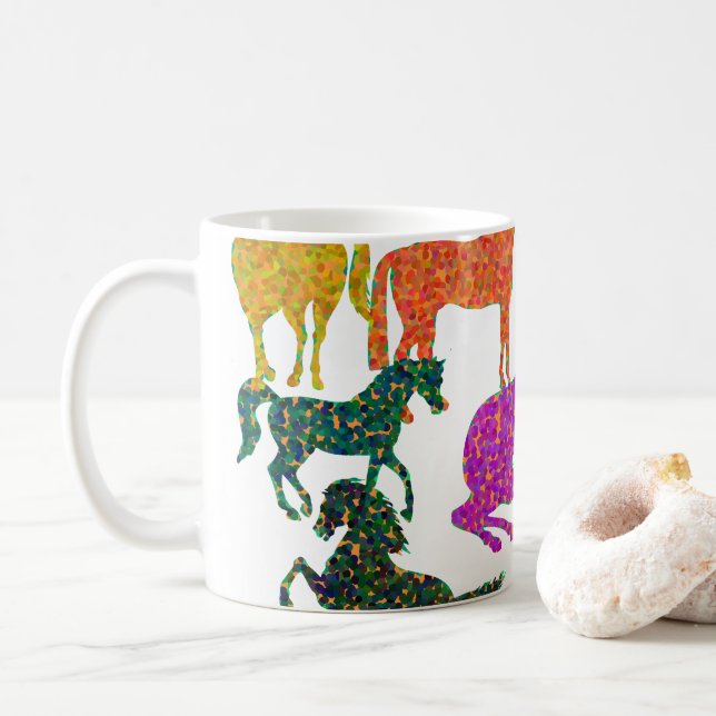 Rainbow Horses - "Dotty about Horses!" Coffee Mug (With Donut)
