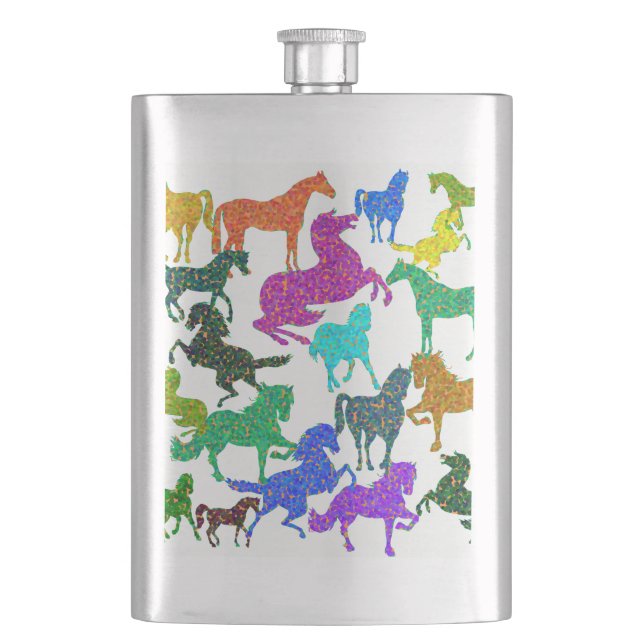 Rainbow Horses - "Dotty about Horses!" Hip Flask (Front)