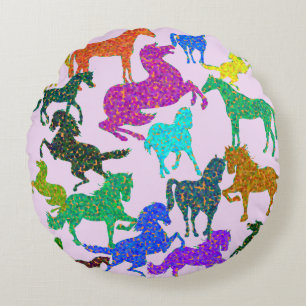 Rainbow Horses - "Dotty about Horses!" Round Cushion