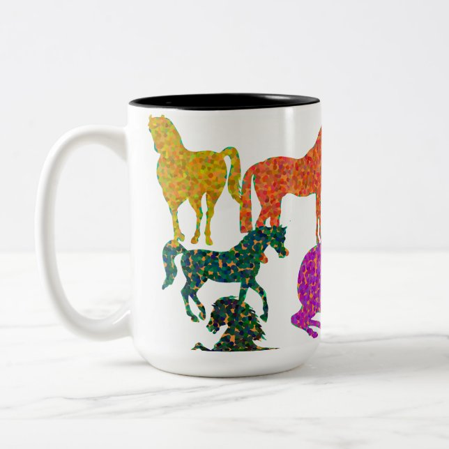 Rainbow Horses - "Dotty about Horses!" Two-Tone Coffee Mug (Left)