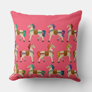 rainbow horses pink cushion