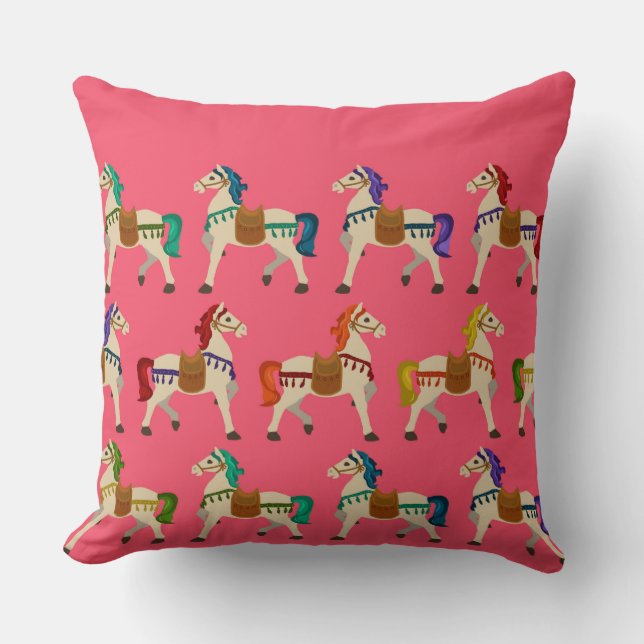 rainbow horses pink cushion (Front)