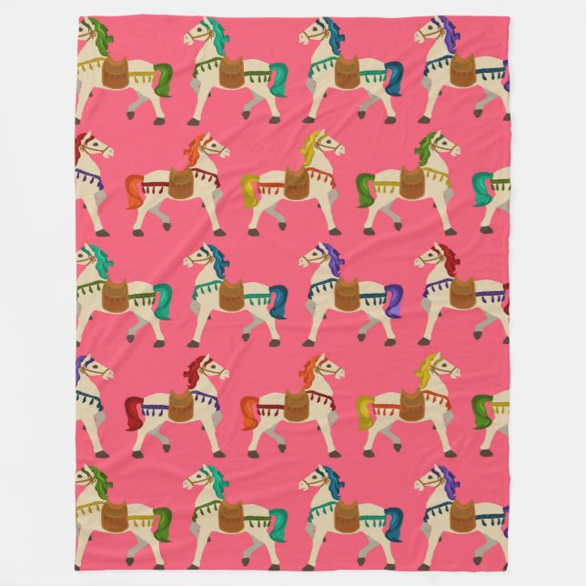 rainbow horses pink fleece blanket (Front)