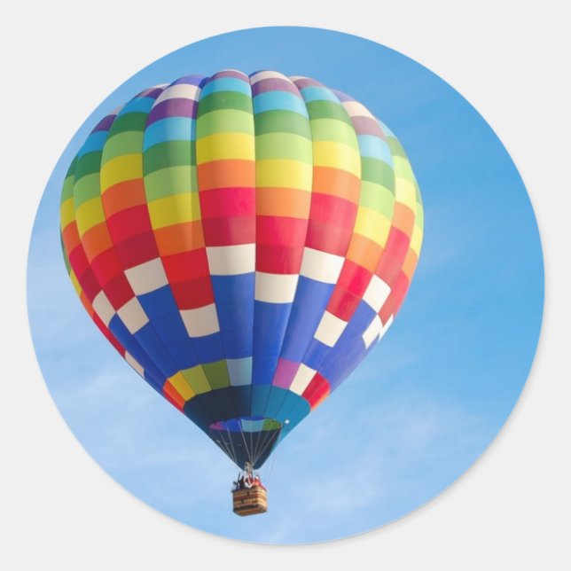 Rainbow hot air balloon classic round sticker (Front)