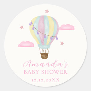 Rainbow Hot Air Balloon Cloud Star Baby Shower Classic Round Sticker