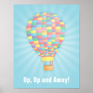 Rainbow Hot Air Balloon Wall Decor Poster