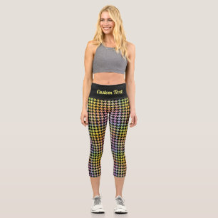 Rainbow Houndstooth Pattern Capri Leggings