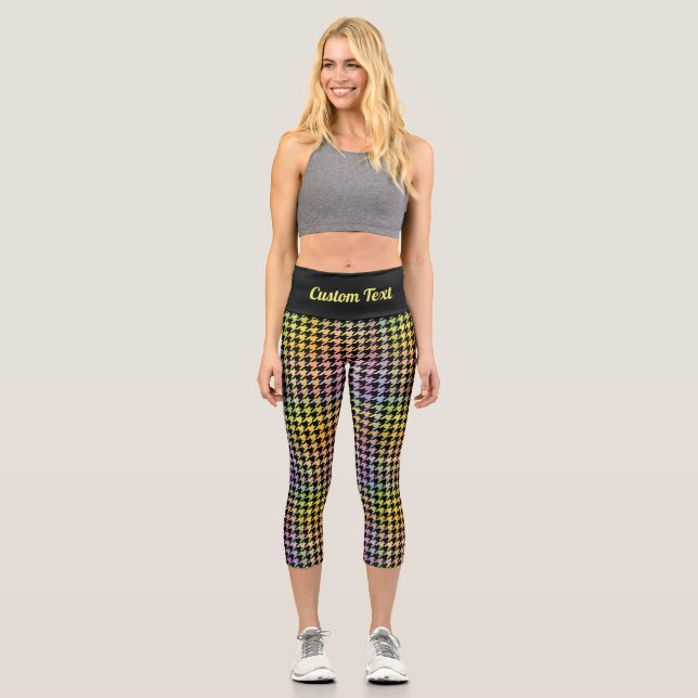 Rainbow Houndstooth Pattern Capri Leggings (Front)