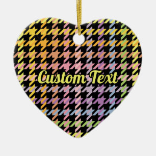 Rainbow Houndstooth Pattern Ceramic Ornament