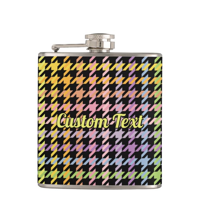 Rainbow Houndstooth Pattern Hip Flask (Front)
