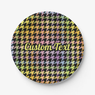 Rainbow Houndstooth Pattern Paper Plate