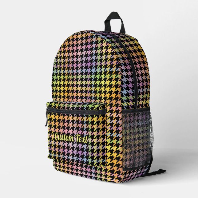 Rainbow Houndstooth Pattern Printed Backpack (Back Corner Right)