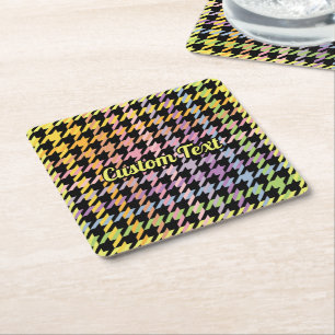 Rainbow Houndstooth Pattern Square Paper Coaster