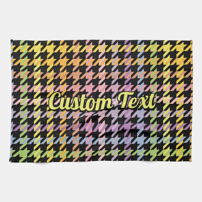Rainbow Houndstooth Pattern Tea Towel (Horizontal)