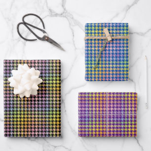 Rainbow Houndstooth Pattern Wrapping Paper Sheet
