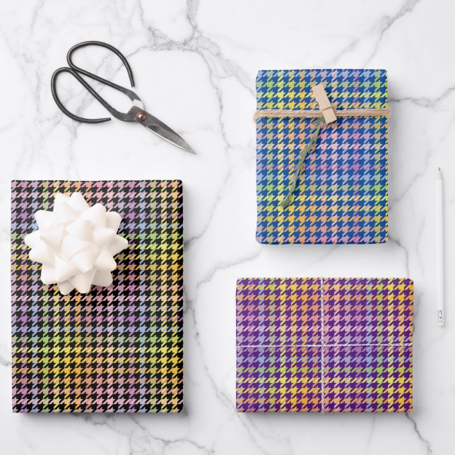 Rainbow Houndstooth Pattern Wrapping Paper Sheet (Front)