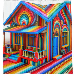 Rainbow House Shower Curtain