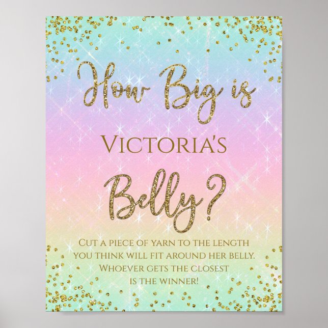Rainbow How Big is Mommys Belly Baby Shower Game Poster (Front)