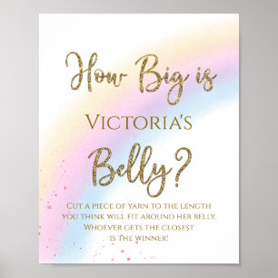 Rainbow How Big is Mommys Belly Baby Shower Game Poster