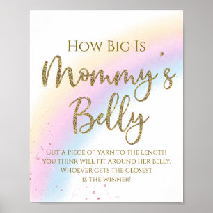 Rainbow How Big is Mommys Belly Baby Shower Game Poster