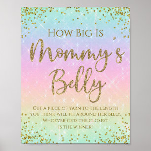 Rainbow How Big is Mommys Belly Baby Shower Game Poster