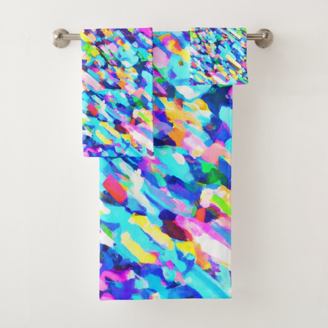 Rainbow-hued Abstract Art Bath Towel Set (Insitu)