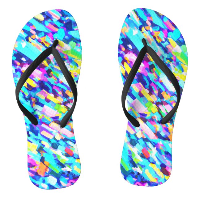 Rainbow-hued Abstract Art Thongs (Footbed)