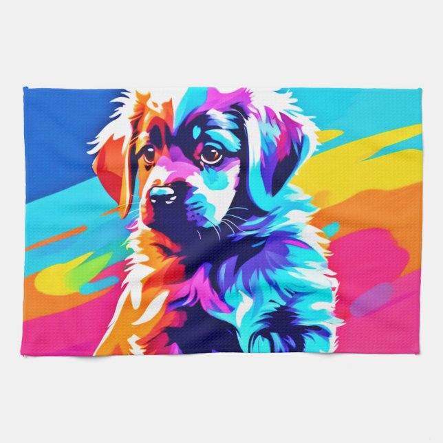 Rainbow Hued Dog Art Tea Towel (Horizontal)