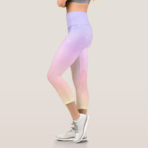 Rainbow Hued Pastel Gradient Starry Galaxy Yoga Capri Leggings