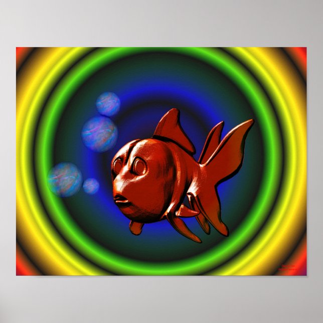 Rainbow Hues Abstract Funky Goldfish Poster (Front)