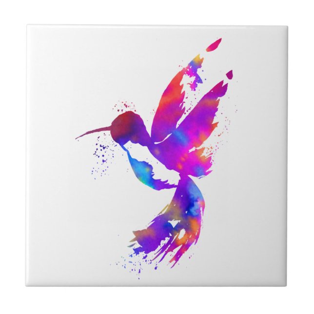 Rainbow Hummingbird Ceramic Tile (Front)