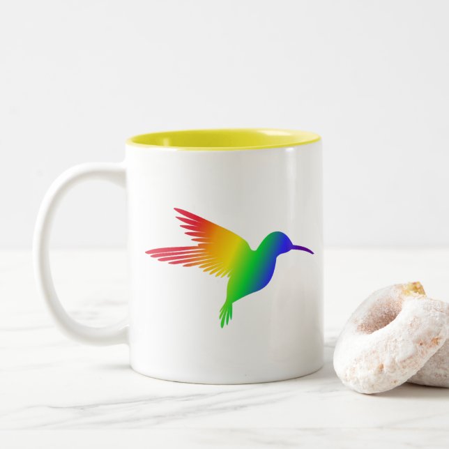 Rainbow Hummingbird Two-Tone Coffee Mug (With Donut)