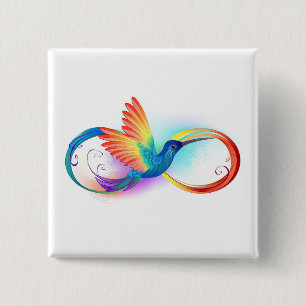 Rainbow Hummingbird with Infinity symbol 15 Cm Square Badge