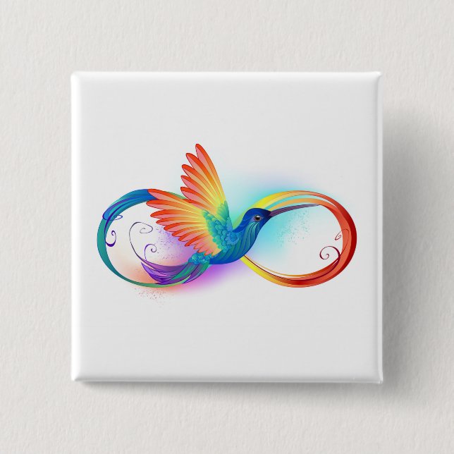 Rainbow Hummingbird with Infinity symbol 15 Cm Square Badge (Front)