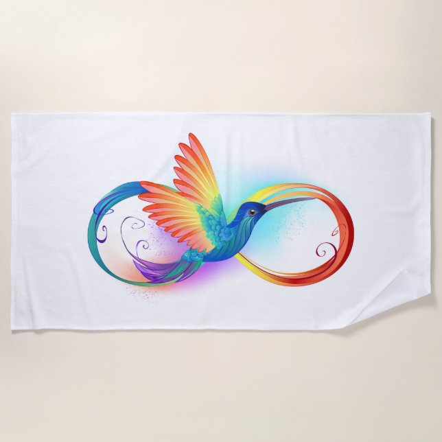 Rainbow Hummingbird with Infinity symbol Beach Towel (Front)