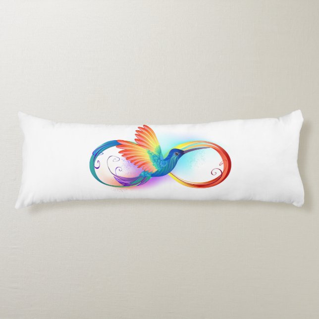 Rainbow Hummingbird with Infinity symbol Body Cushion (Front)